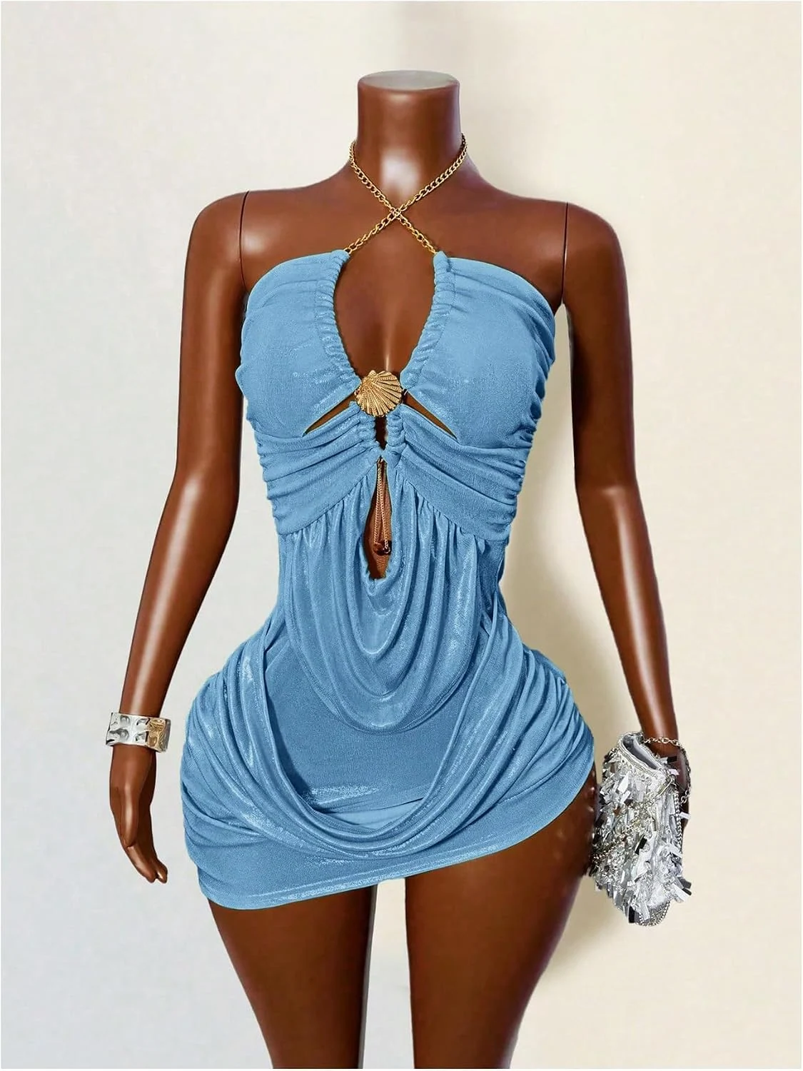 Glitter Criss Cross Halter Mini Bodycon Party Cami Dress by OYOANGLE, photograph 1 of 3