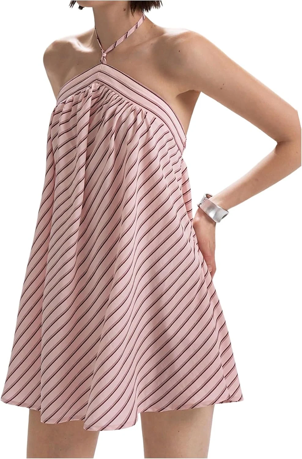 Striped Halter Dress Y2K Summer Going Out Mini Dresses by OYOANGLE, photograph 1 of 4