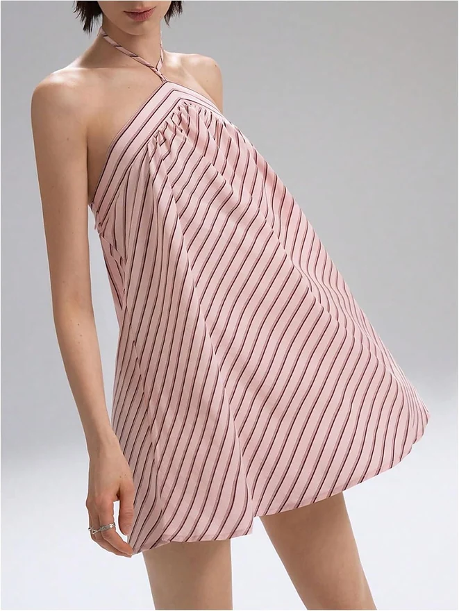 Striped Halter Dress Y2K Summer Going Out Mini Dresses by OYOANGLE, photograph 3 of 4