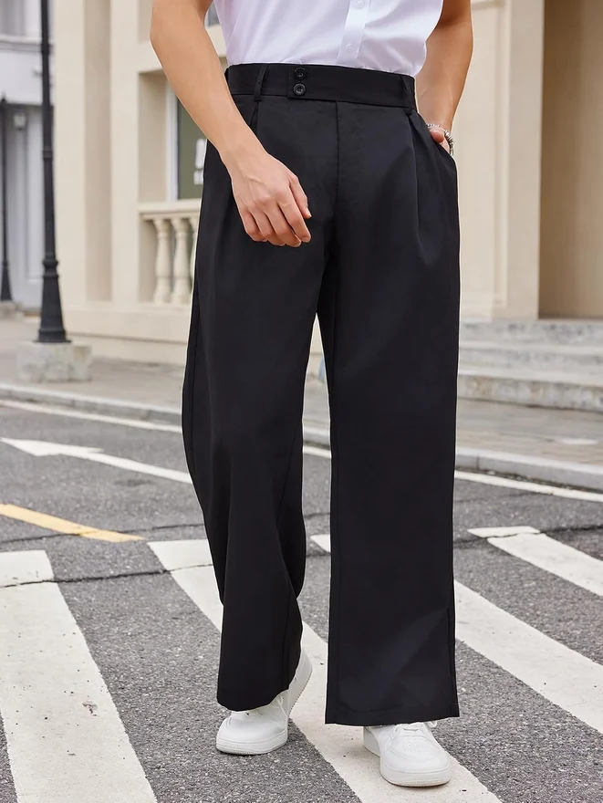 Pleated Wide Leg Dress Pants High Waist Old Money Trousers by OYOANGLE, photograph 2 of 3