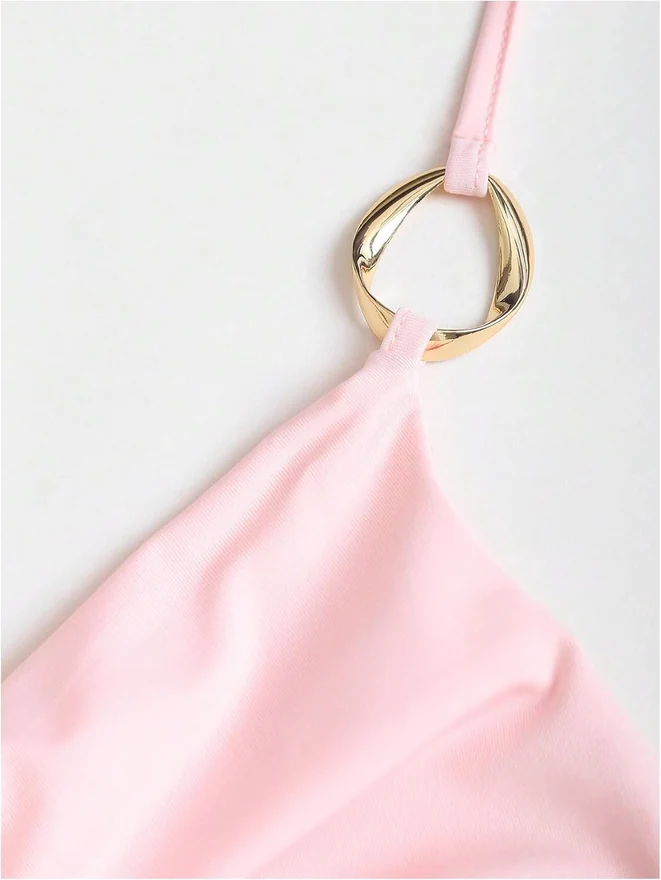 Cowl Neck Ruched Sleeveless Halter Top Pink by OYOANGLE, photograph 2 of 3
