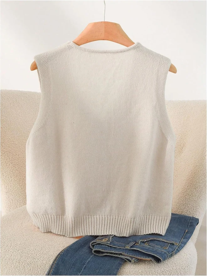Plus Size Bow Sweater Vest Lightweight Sweater Tops by OYOANGLE, photograph 2 of 4