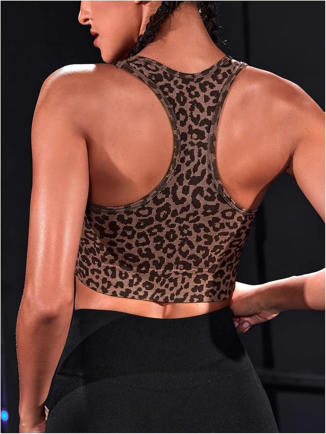 Cheetah Sports Bra for Women Leopard Print Athletic Gym Tops by OYOANGLE, photograph 2 of 4
