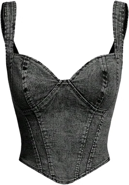 Denim Tank Top Vest Jean Corset Bustier Western Tops in Black