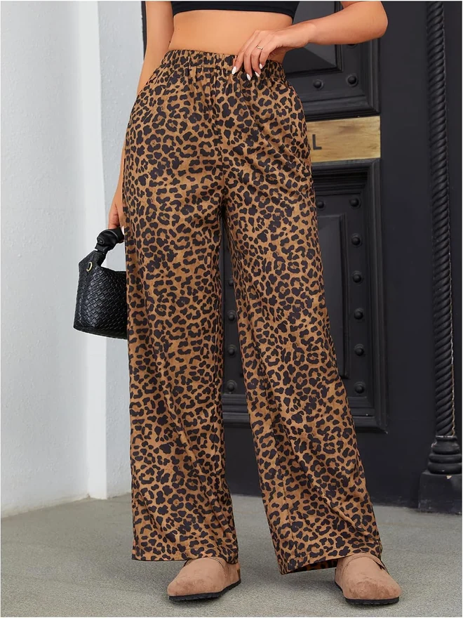 Leopard Print Elastic High Waist Long Pants by OYOANGLE, photograph 3 of 3