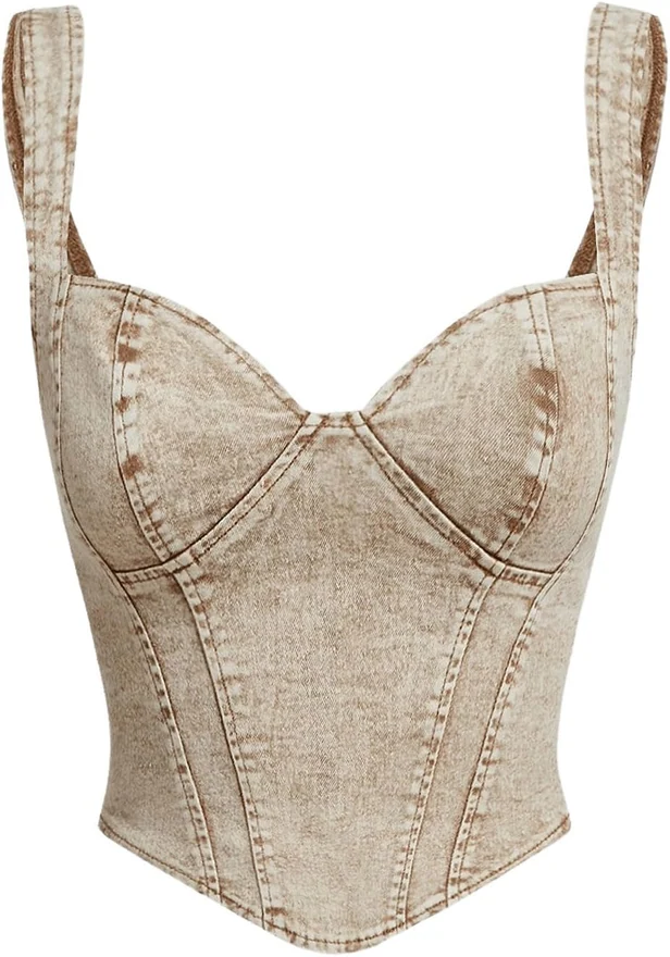 Denim Tank Top Vest Jean Corset Bustier Western Tops by OYOANGLE, photograph 2 of 4