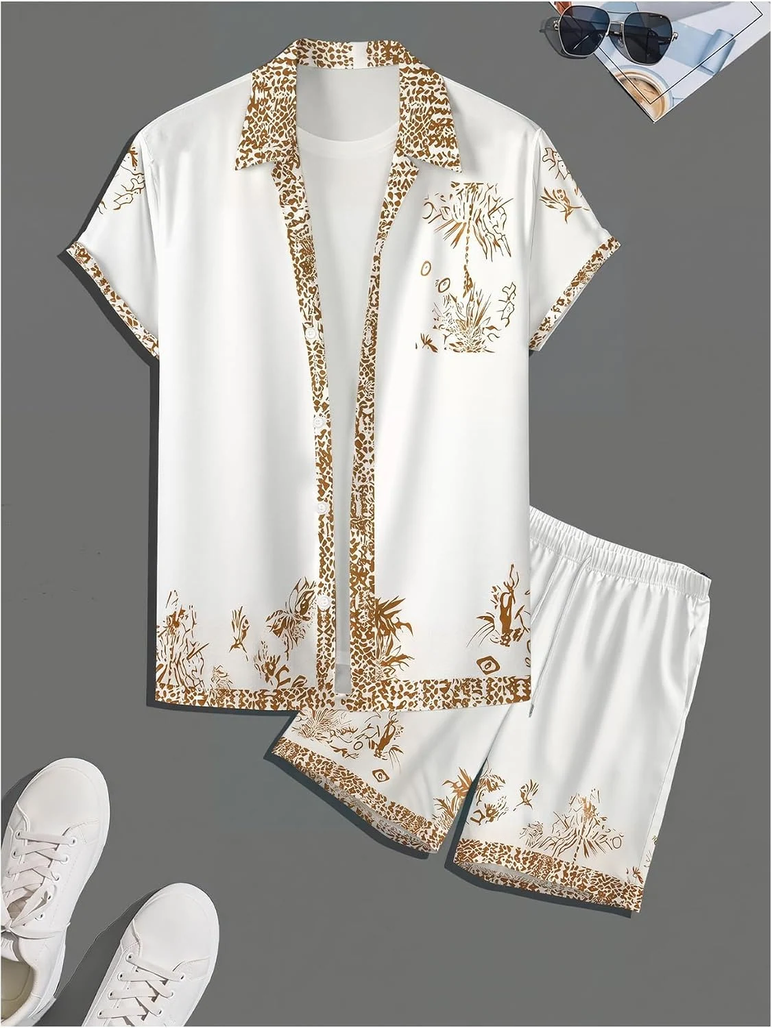 2 Piece Vacation Outfits Tropical Hawaiian Button Down Collared by OYOANGLE, photograph 1 of 3