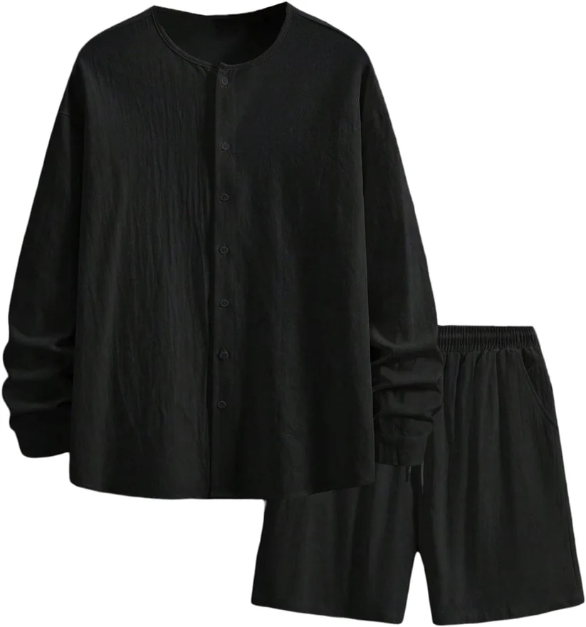 2 Piece Summer Outfits Long Sleeve Button Down Shirt and by OYOANGLE