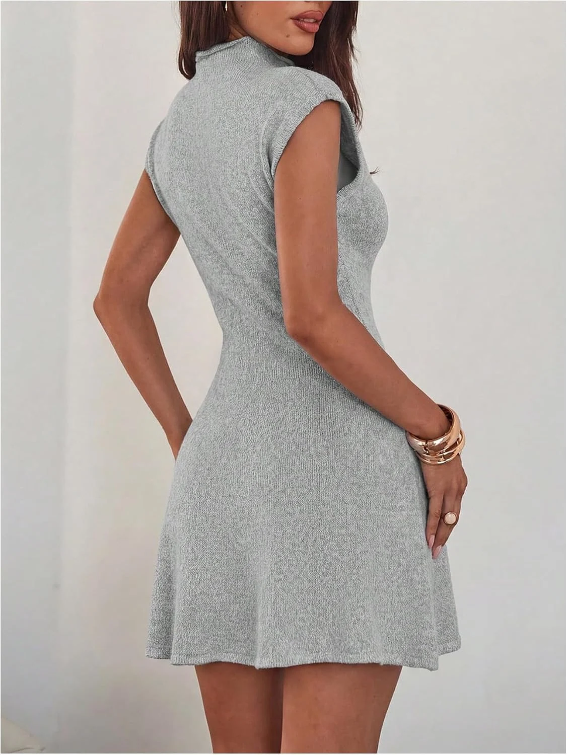 Cap Sleeve Mini Sweater Dress Elegant Mock Neck Dresses by OYOANGLE, photograph 1 of 3