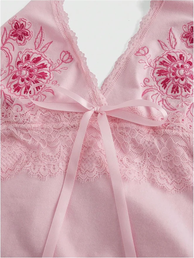 Y2k Halter Tops Floral Embroidery Going Out Top Pink by OYOANGLE, photograph 3 of 3