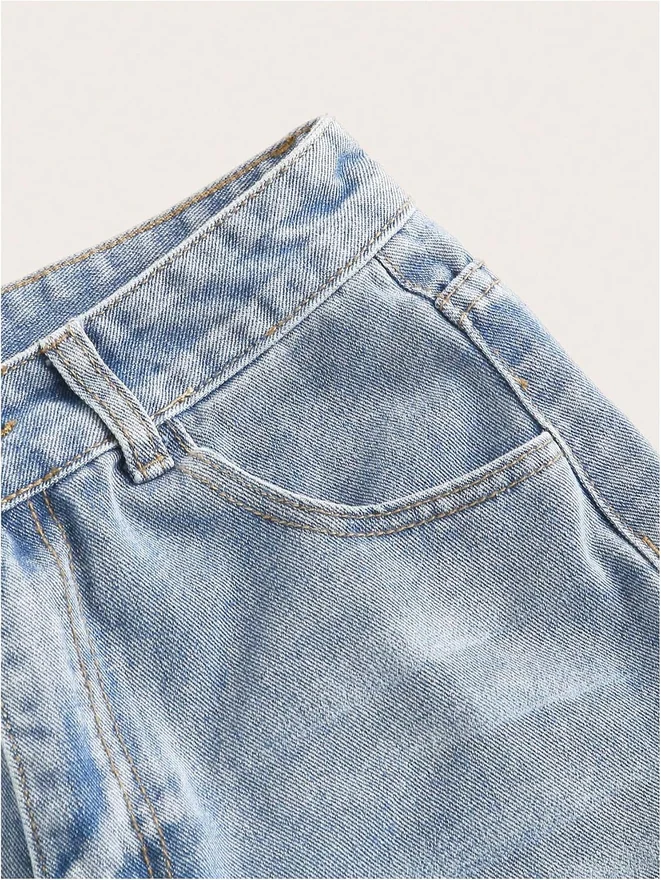 Denim High Rise Zipper Fly Rolled Hem Jean Shorts by OYOANGLE, photograph 4 of 4