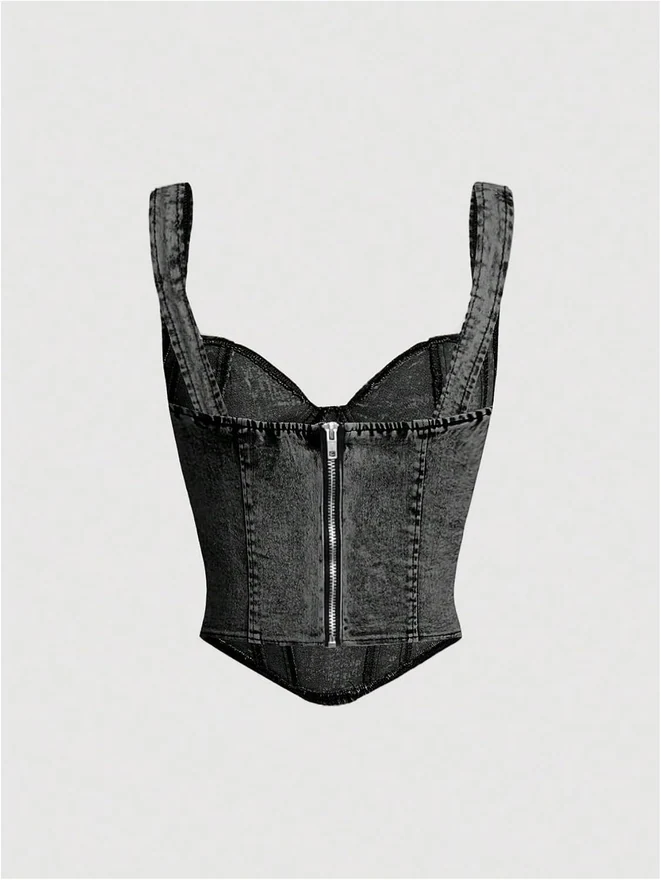 Denim Tank Top Vest Jean Corset Bustier Western Tops by OYOANGLE, photograph 2 of 4