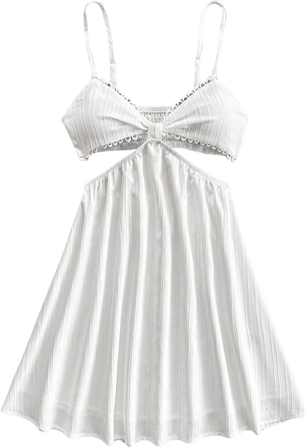 Cut Out Smocked Sundress Backless Ruffle A Line Cami Dress by OYOANGLE