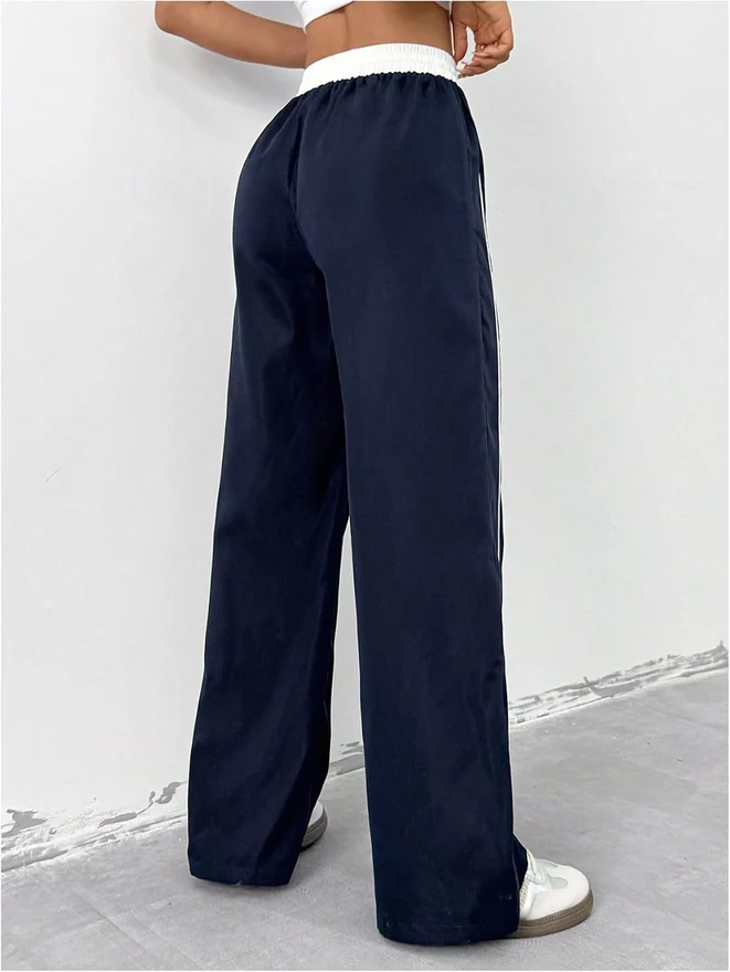 Baggy Track Pants Side Striped Y2K Wide Leg Sweatpants by OYOANGLE