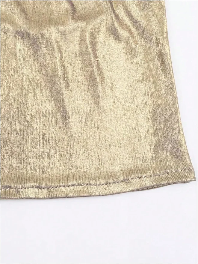 Metallic Cowl Neck Low Cut Backless Halter Tops by OYOANGLE, photograph 3 of 3