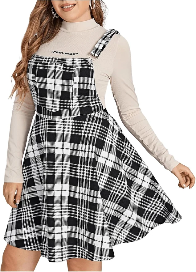 Plus Size Overall Dress Casual A-line Pinafore by OYOANGLE