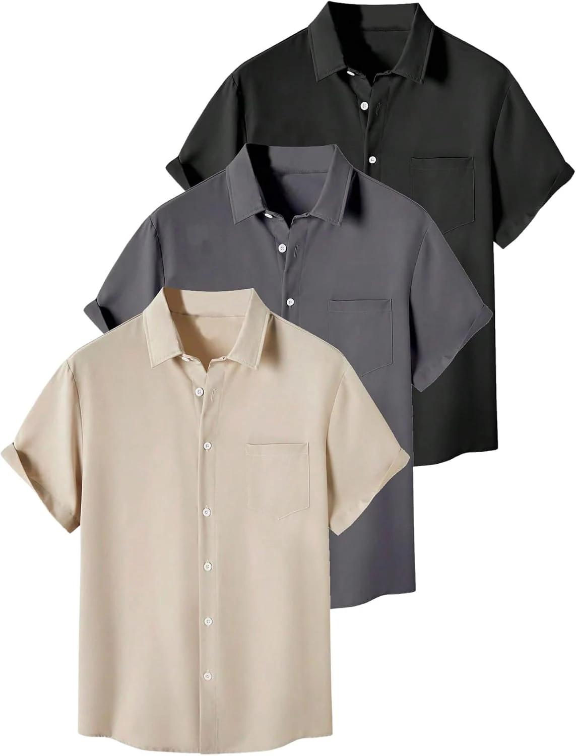 3 Pack Button Down Shirt Short Sleeve Summer Casual Shirts with by OYOANGLE, photograph 1 of 4