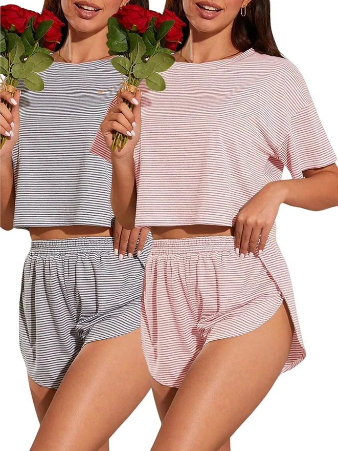 Pajamas for Women Set Cute Pjs Top and Split Shorts Lounge Sets by OYOANGLE