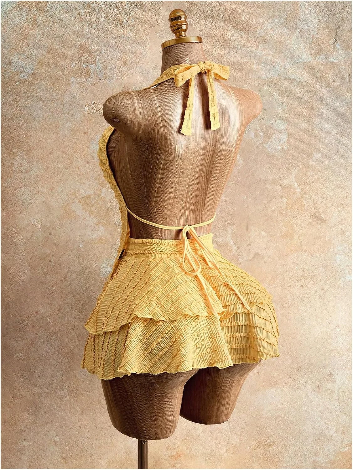 2 Piece Skirt Sets Beach Vacation Outfits Textured Backless by OYOANGLE, photograph 1 of 3