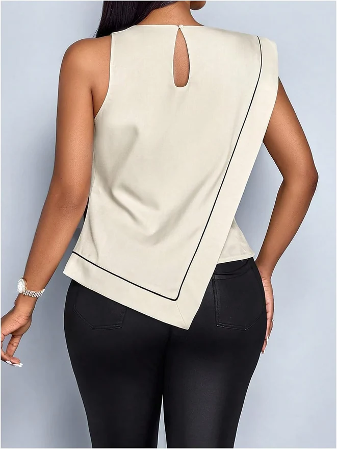 Wrap Draped Front Dress Shirt Sleeveless Cowl Neck Blouse by OYOANGLE, photograph 3 of 4