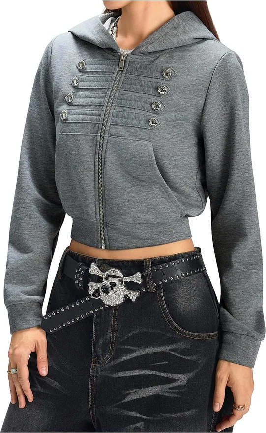 Napoleon Jacket Y2k Zip Up Hoodie Fall Casual Sweatshirt by OYOANGLE
