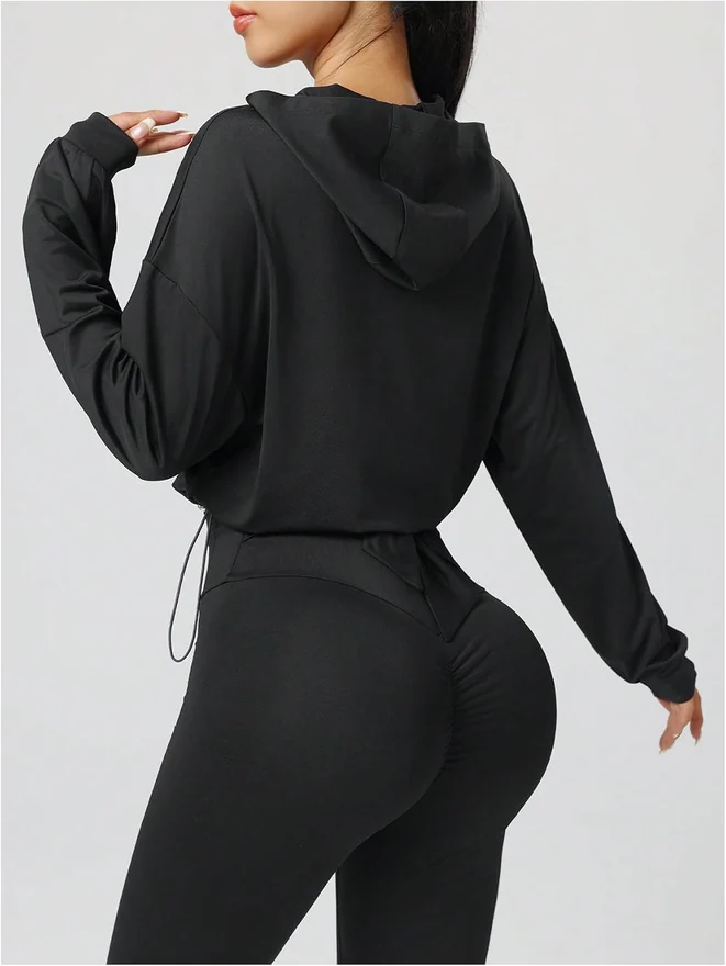 Zip Up Hoodie Jackets Long Sleeve Lightweight Workout Cropped by OYOANGLE, photograph 3 of 4
