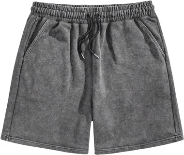Vintage Washed Drawstring Elastic Waist Shorts Light Grey in Light Grey