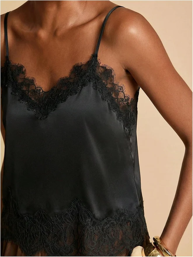 Y2K Satin Lace Trim Cami Top Summer Going Out Tank Tops by OYOANGLE, photograph 4 of 4