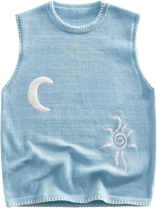 Graphic Embroidered Sweater Vest Crew Neck Sleeveless Sweaters by OYOANGLE