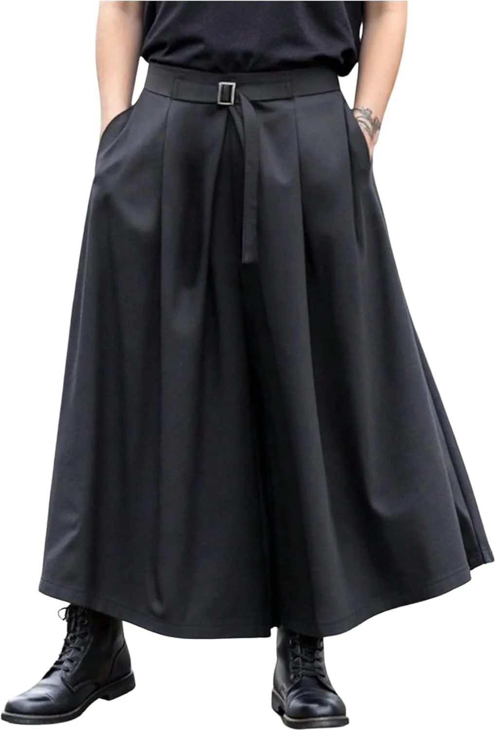 Wide Leg Pleated Skirt Pants Belted Pleated Japanese Cropped by OYOANGLE, photograph 1 of 4