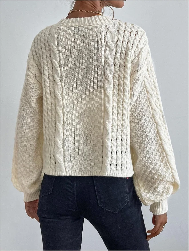 Cardigan Sweaters Cable Knit Chunky Long Sleeve Cardigan Fall by OYOANGLE, photograph 3 of 4