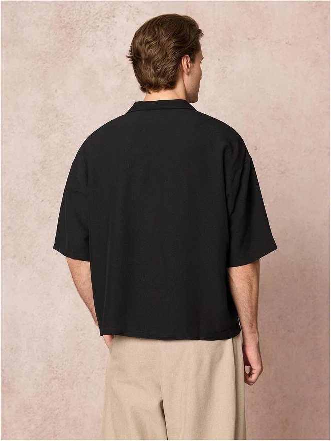 Oversized Cropped Button Down Shirts Casual Boxy Loose Shirt by OYOANGLE