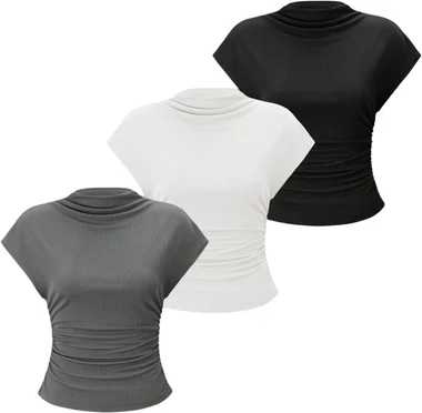 3 Pack Business Casual Outfits Mock Neck Ribbed Tank Tops in Black White Grey