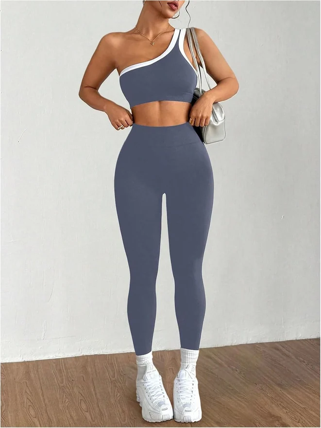 Workout Sets for Women One Shoulder Padded Sports Bra Butt by OYOANGLE, photograph 2 of 3