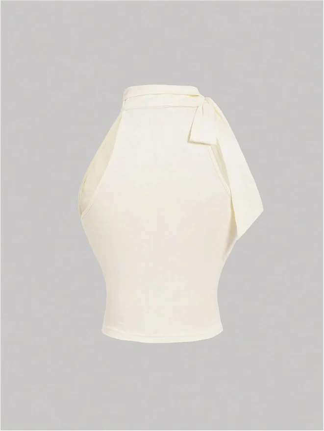 Tie Neck Tank Top Sleeveless Mock Neck Going Out Tops by OYOANGLE, photograph 2 of 4
