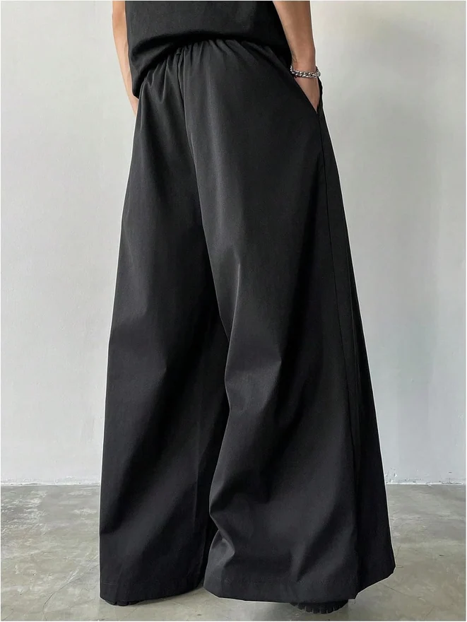 Baggy Dress Pants Wide Leg Pleated Loose Work Trousers Black by OYOANGLE