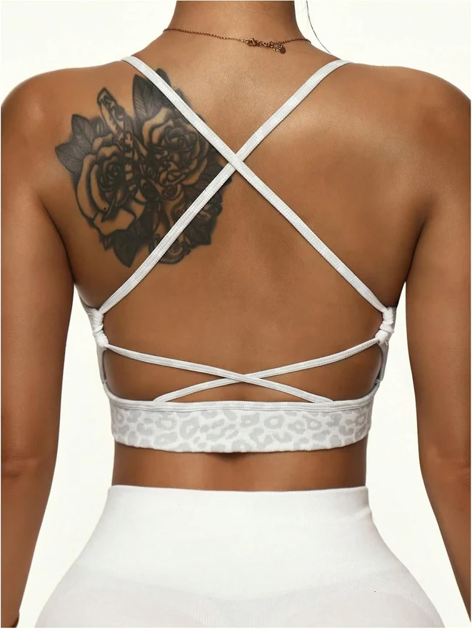 Cheetah Print Sports Bra Criss Cross Bras Strappy Sports by OYOANGLE, photograph 4 of 4