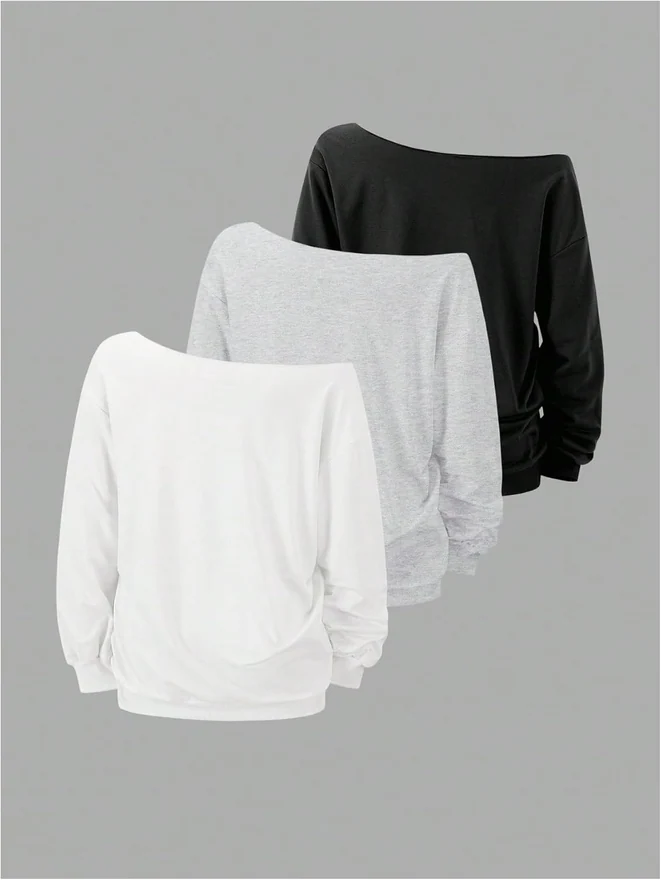 3 Pack Off The Shoulder Sweatshirts Long Sleeve Oversized Y2k by OYOANGLE, photograph 3 of 4
