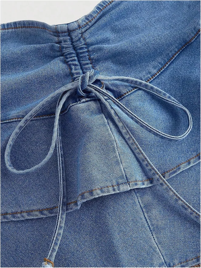 Denim Skirts Low Rise Drawstring Side Ruched Layered Ruffle A by OYOANGLE, photograph 4 of 4