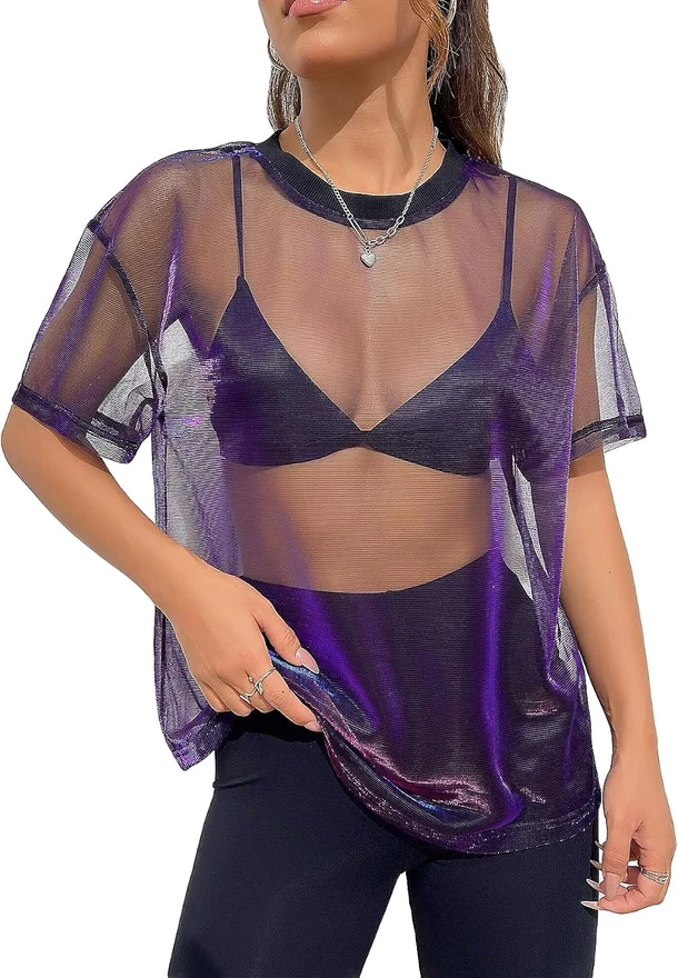 Rave Outfits for Women Concert Festival See Through Top Blouse by OYOANGLE