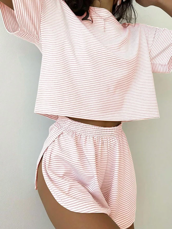 Pajamas for Women Set Cute Pjs Top and Split Shorts Lounge Sets by OYOANGLE, photograph 4 of 4