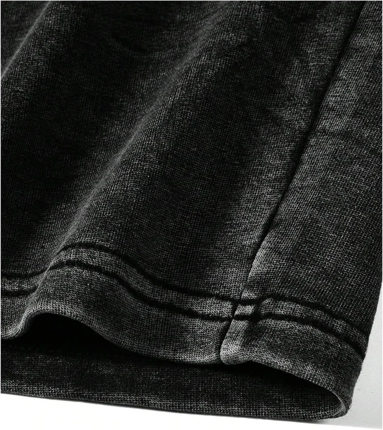 Vintage Washed Drawstring Elastic Waist Shorts Black by OYOANGLE, photograph 4 of 4