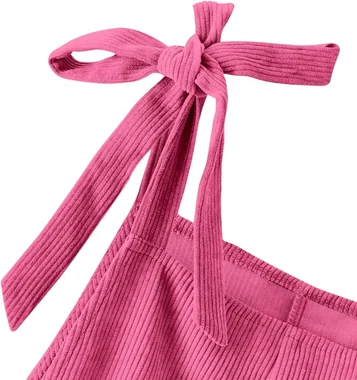 Corduroy Romper Strap Tie Knot Shoulder Overall Shorts in Pink