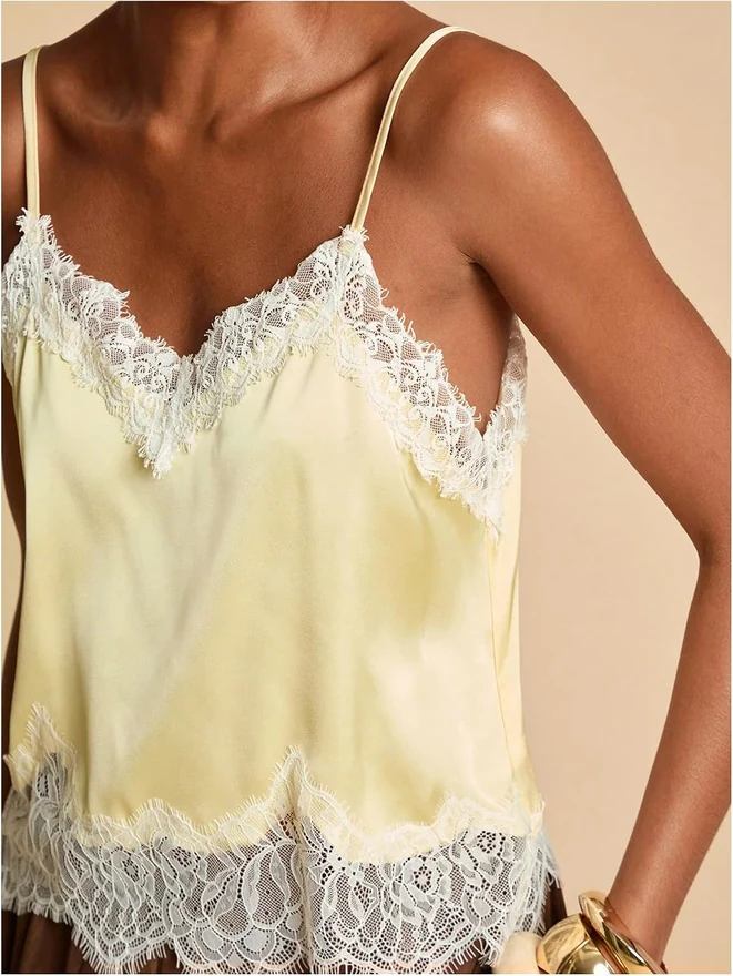 Y2K Satin Lace Trim Cami Top Summer Going Out Tank Tops by OYOANGLE, photograph 4 of 4