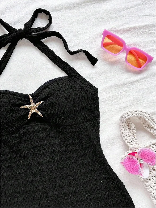 Sleeveless Halter Romper Textured Short Jumpsuits by OYOANGLE, photograph 2 of 3