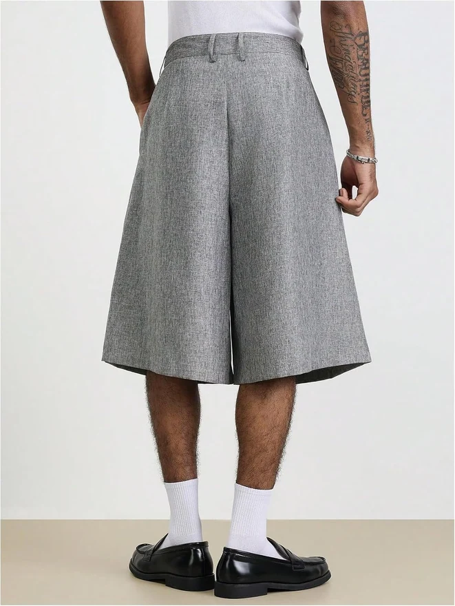 Wide Leg Bermuda Shorts Zipper Fly Pleated Business Casual by OYOANGLE, photograph 2 of 3