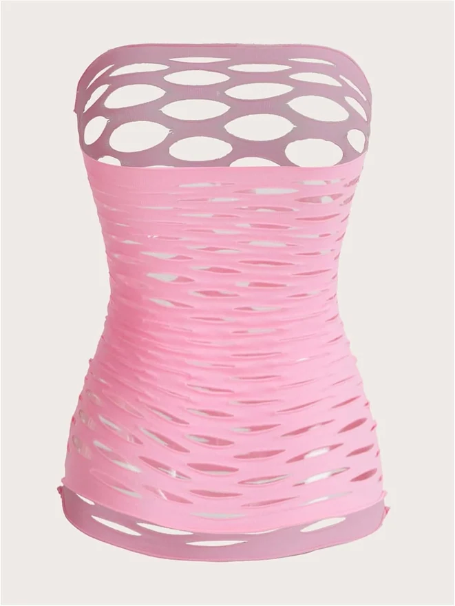 Fishnet Tube Top Strapless Lingerie Light Pink by OYOANGLE, photograph 2 of 4