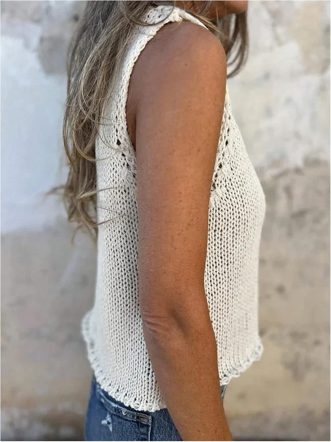 Button Up Crochet Sweater Vest Deep V Neck Sleeveless Knitwear by OYOANGLE, photograph 2 of 3