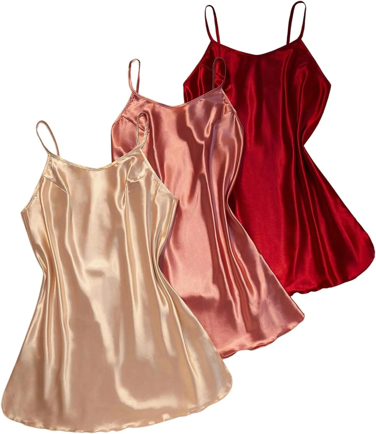 Plus Size 3 Pack Satin Nightgown Spaghetti Strap Silky Slip by OYOANGLE, photograph 1 of 4