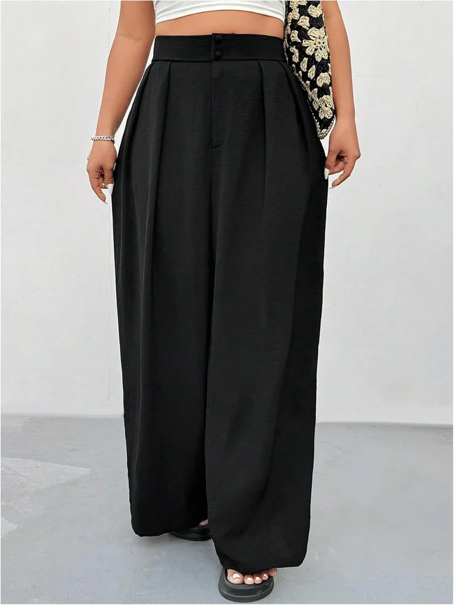 Plus Size High Waisted Wide Leg Work Dressy Pants Black by OYOANGLE, photograph 3 of 3